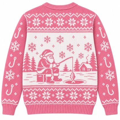 [popular-sweater:PX-08-06:back] Ice Fishing Santa Ugly Christmas Sweatshirt - Back view