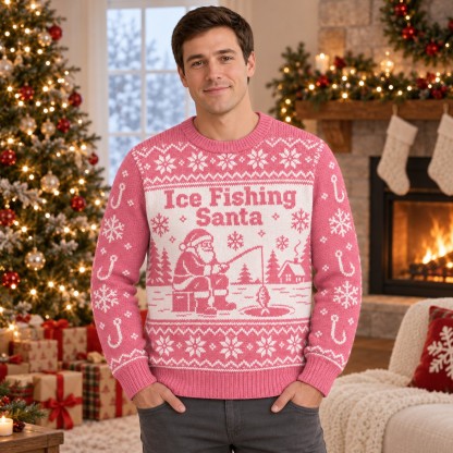[popular-sweater:PX-08-06:male] Ice Fishing Santa Ugly Christmas Sweatshirt - Male view