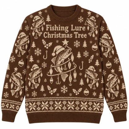 [popular-sweater:PX-08-07:front] Fishing Lure Christmas Tree Ugly Christmas Sweatshirt - Front view