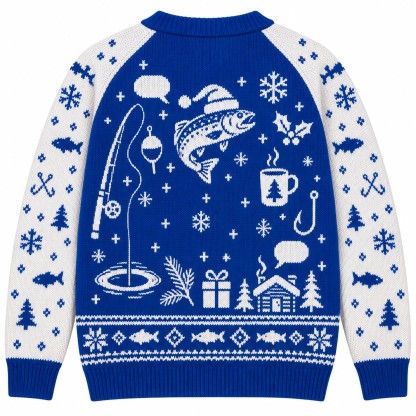 [popular-sweater:PX-08-08:back] Trout Tidings Ugly Christmas Sweatshirt - Back view