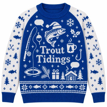 [popular-sweater:PX-08-08:front] Trout Tidings Ugly Christmas Sweatshirt - Front view