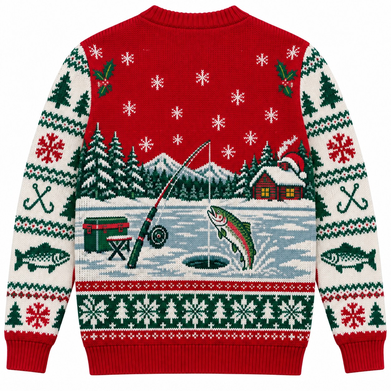 [popular-sweater:PX-08-09:back] Reel Cool Dad Christmas Fishing Ugly Christmas Sweatshirt - Back view