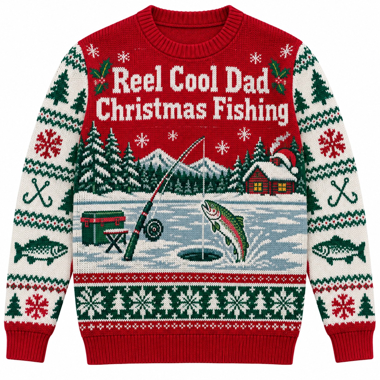 [popular-sweater:PX-08-09:front] Reel Cool Dad Christmas Fishing Ugly Christmas Sweatshirt - Front view