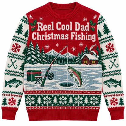 [popular-sweater:PX-08-09:front] Reel Cool Dad Christmas Fishing Ugly Christmas Sweatshirt - Front view
