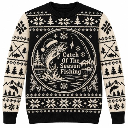 [popular-sweater:PX-08-10:front] Catch Of The Season Fishing Ugly Christmas Sweatshirt - Front view