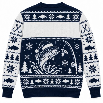 [popular-sweater:PX-08-11:back] Fishing Is My Christmas Spirit Ugly Christmas Sweatshirt - Back view