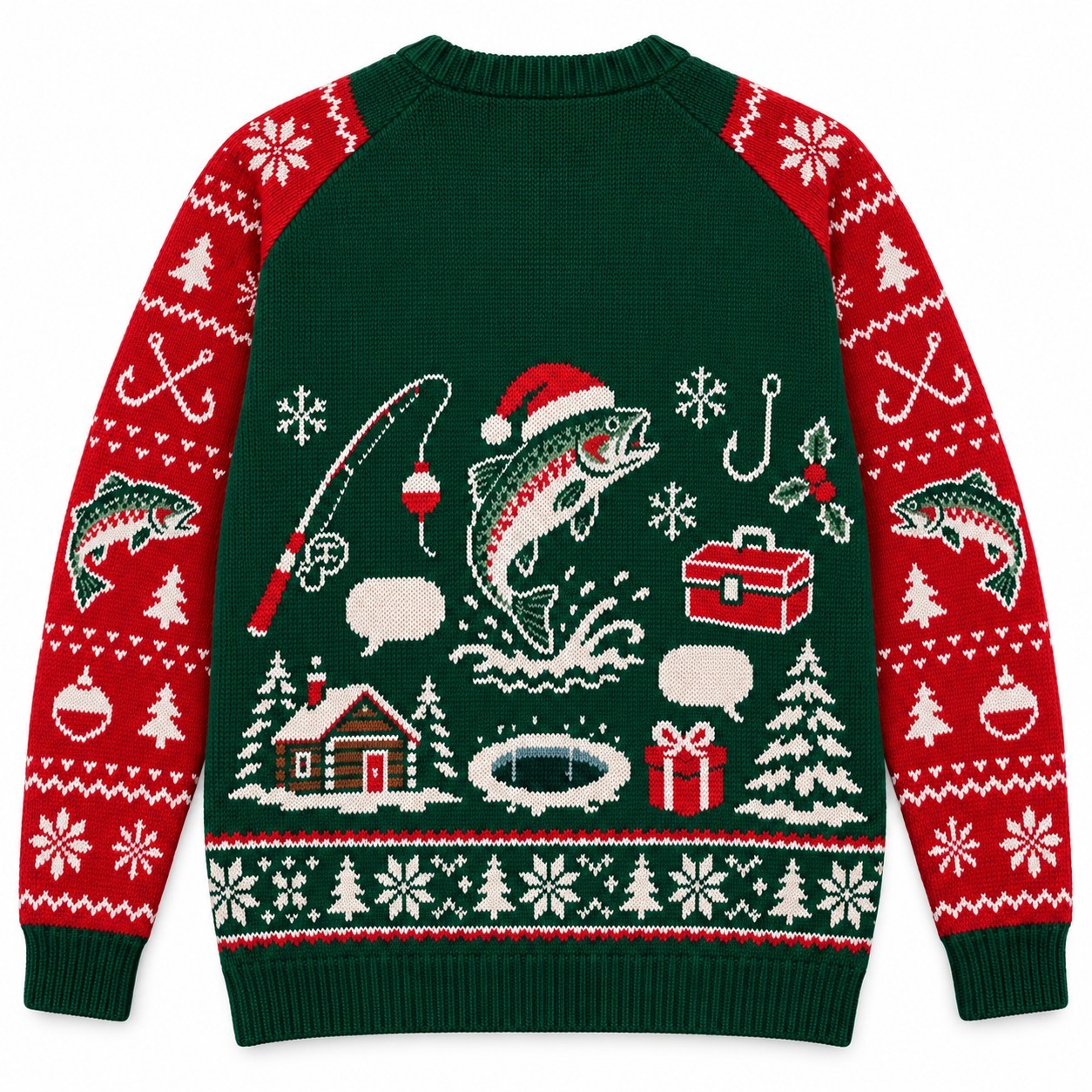 [popular-sweater:PX-08-13:back] Gone Fishing Back For Christmas Ugly Christmas Sweatshirt - Back view