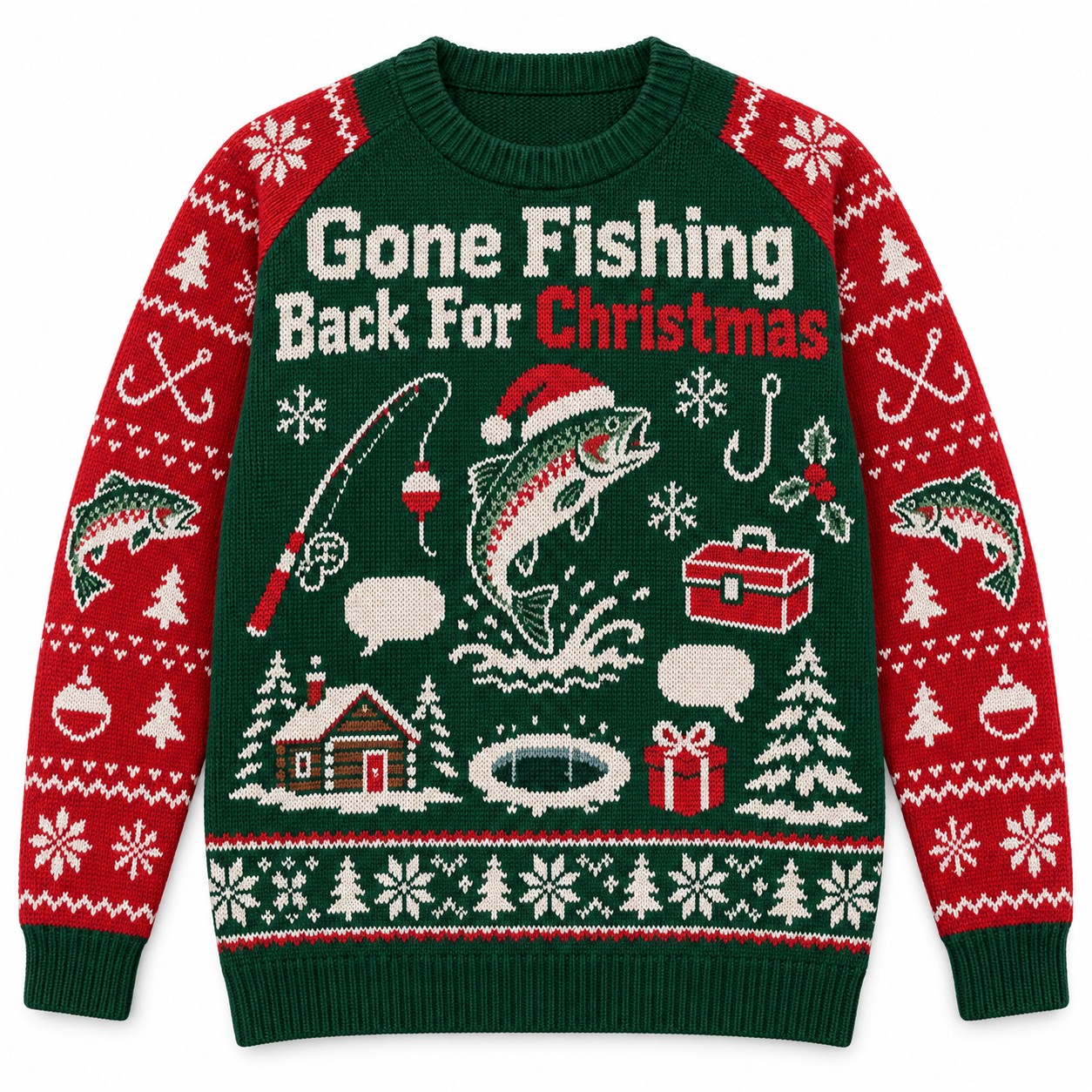 [popular-sweater:PX-08-13:front] Gone Fishing Back For Christmas Ugly Christmas Sweatshirt - Front view