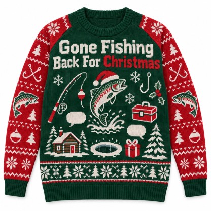[popular-sweater:PX-08-13:front] Gone Fishing Back For Christmas Ugly Christmas Sweatshirt - Front view