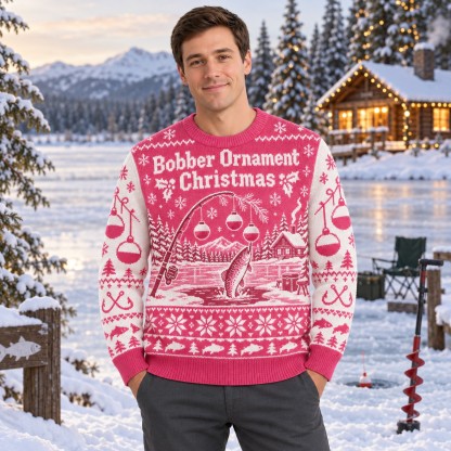 [popular-sweater:PX-08-14:male] Bobber Ornament Christmas Ugly Christmas Sweatshirt - Male view