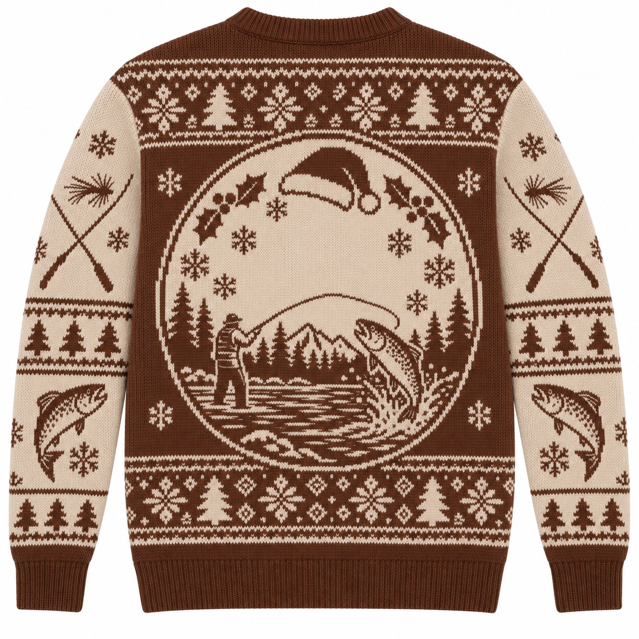 [popular-sweater:PX-08-15:back] Fly Fishing Holidays Ugly Christmas Sweatshirt - Back view