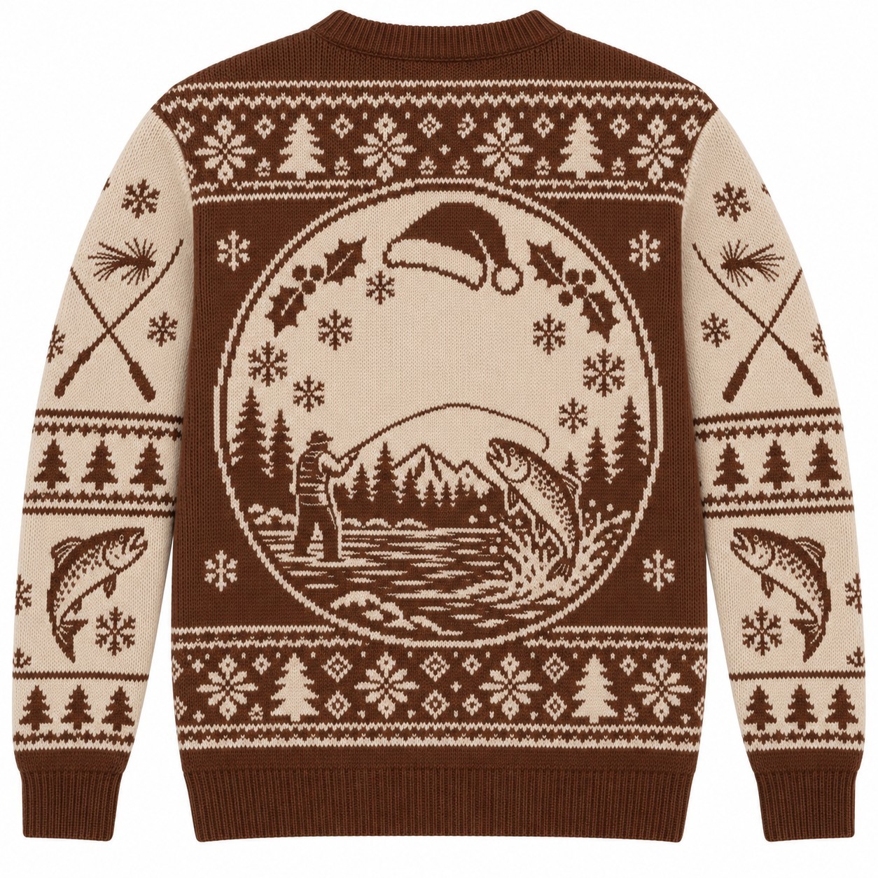 [popular-sweater:PX-08-15:back] Fly Fishing Holidays Ugly Christmas Sweatshirt - Back view