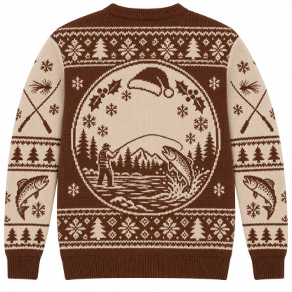 [popular-sweater:PX-08-15:back] Fly Fishing Holidays Ugly Christmas Sweatshirt - Back view