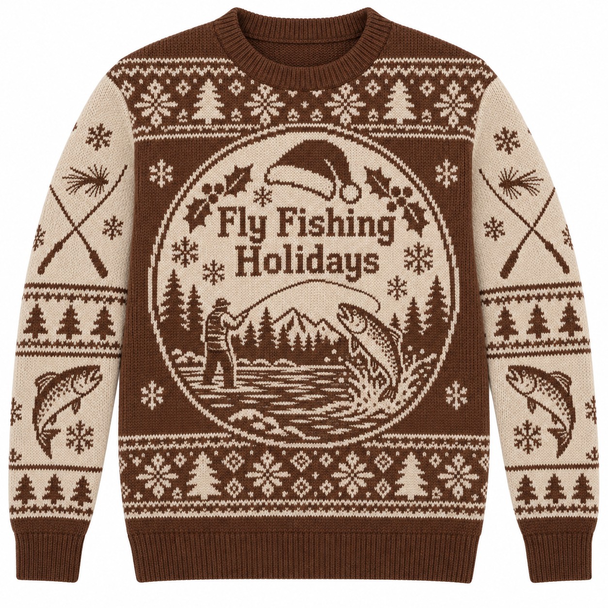 [popular-sweater:PX-08-15:front] Fly Fishing Holidays Ugly Christmas Sweatshirt - Front view