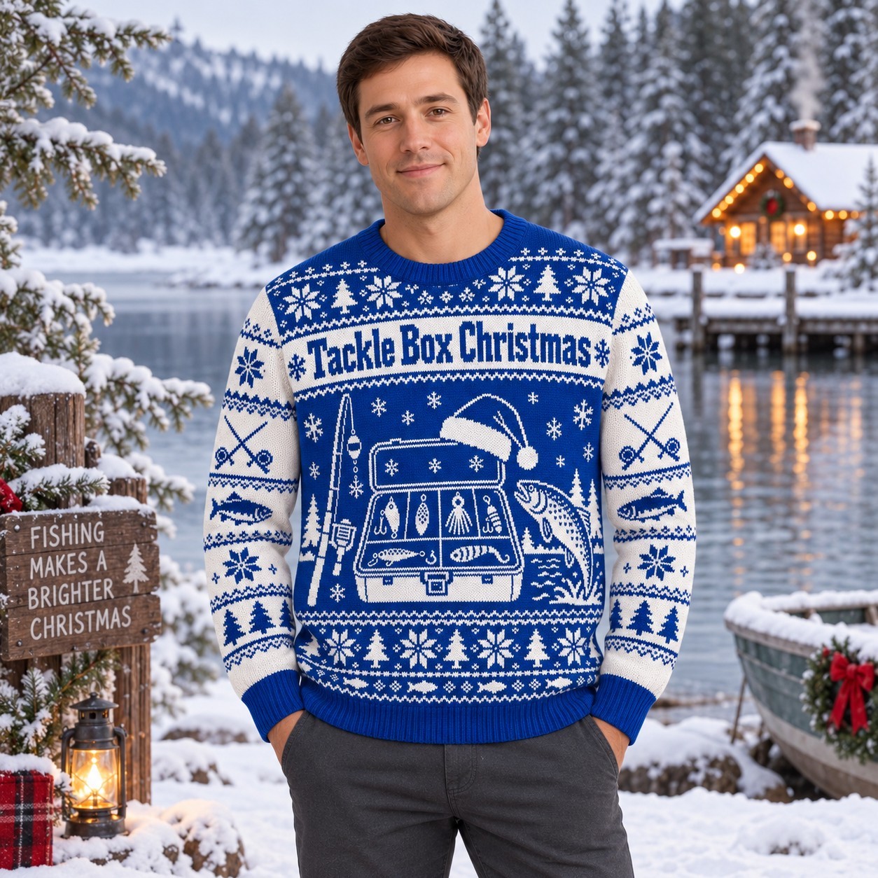 [popular-sweater:PX-08-16:male] Tackle Box Christmas Ugly Christmas Sweatshirt - Male view