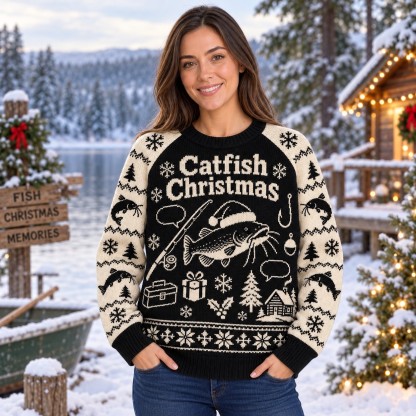 [popular-sweater:PX-08-18:female] Catfish Christmas Ugly Christmas Sweatshirt - Female view