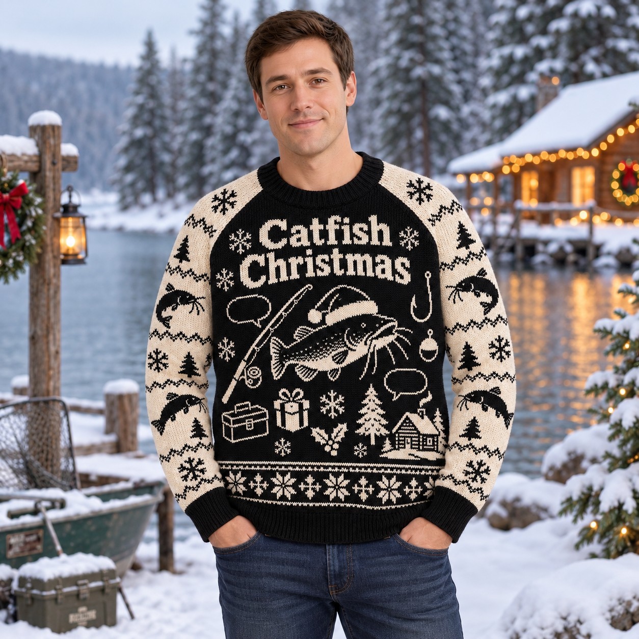 [popular-sweater:PX-08-18:male] Catfish Christmas Ugly Christmas Sweatshirt - Male view