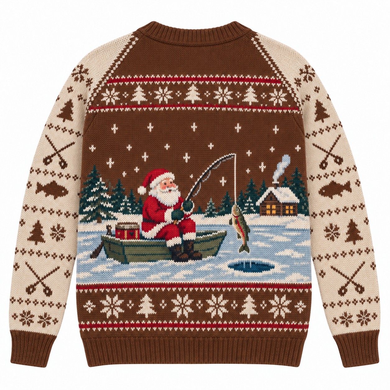 [popular-sweater:PX-08-19:back] Santa Fishing Boat Ugly Christmas Sweatshirt - Back view