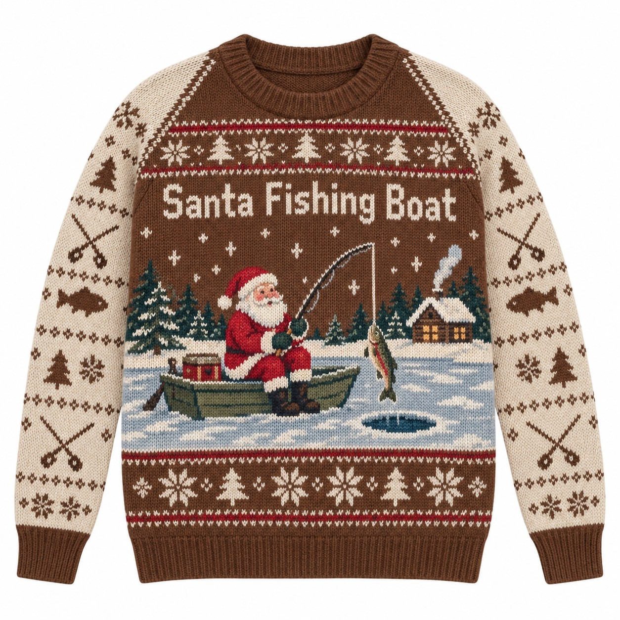 [popular-sweater:PX-08-19:front] Santa Fishing Boat Ugly Christmas Sweatshirt - Front view