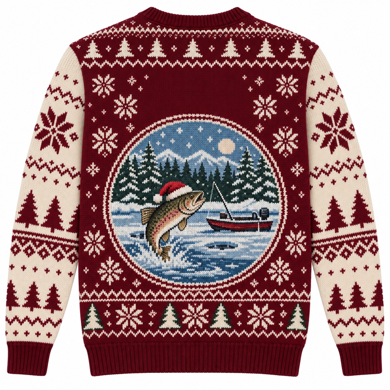 [popular-sweater:PX-08-20:back] Lake Life Christmas Fishing Ugly Christmas Sweatshirt - Back view