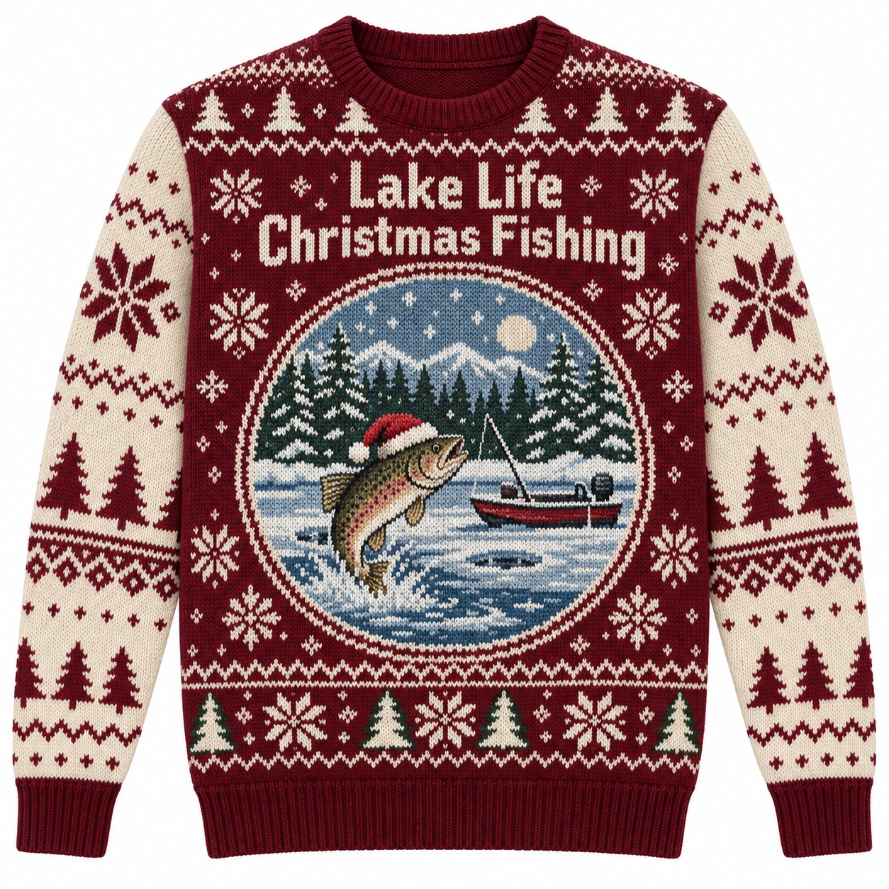 [popular-sweater:PX-08-20:front] Lake Life Christmas Fishing Ugly Christmas Sweatshirt - Front view