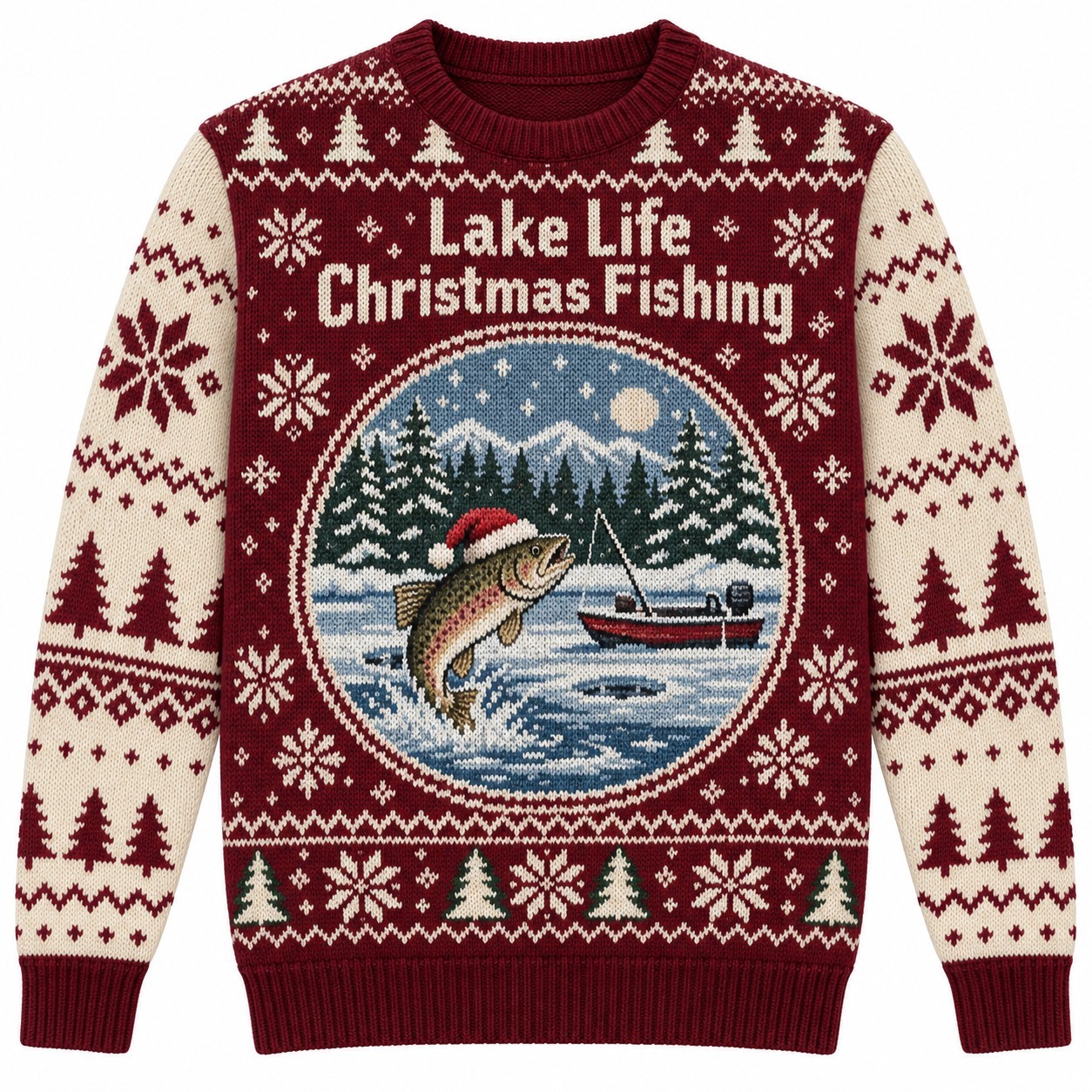 [popular-sweater:PX-08-20:front] Lake Life Christmas Fishing Ugly Christmas Sweatshirt - Front view