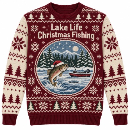 [popular-sweater:PX-08-20:front] Lake Life Christmas Fishing Ugly Christmas Sweatshirt - Front view