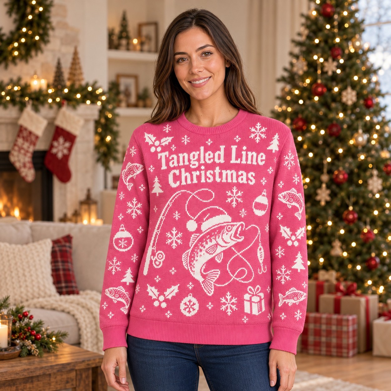 [popular-sweater:PX-08-22:female] Tangled Line Christmas Ugly Christmas Sweatshirt - Female view