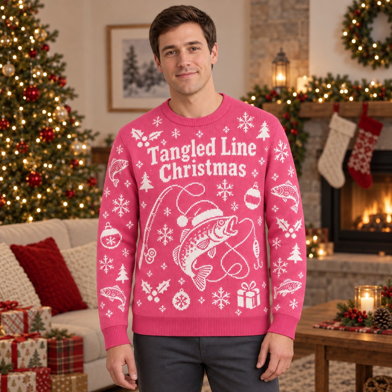 [popular-sweater:PX-08-22:male] Tangled Line Christmas Ugly Christmas Sweatshirt - Male view