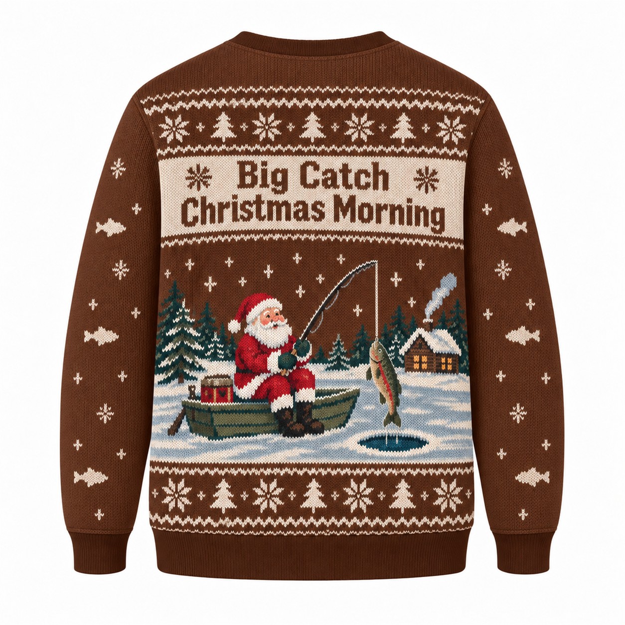 [popular-sweater:PX-08-23:back] Big Catch Christmas Morning Ugly Christmas Sweatshirt - Back view