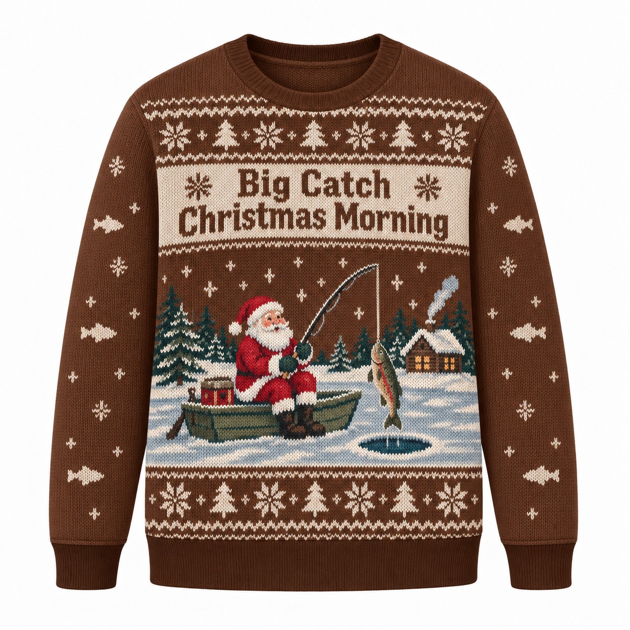 [popular-sweater:PX-08-23:front] Big Catch Christmas Morning Ugly Christmas Sweatshirt - Front view