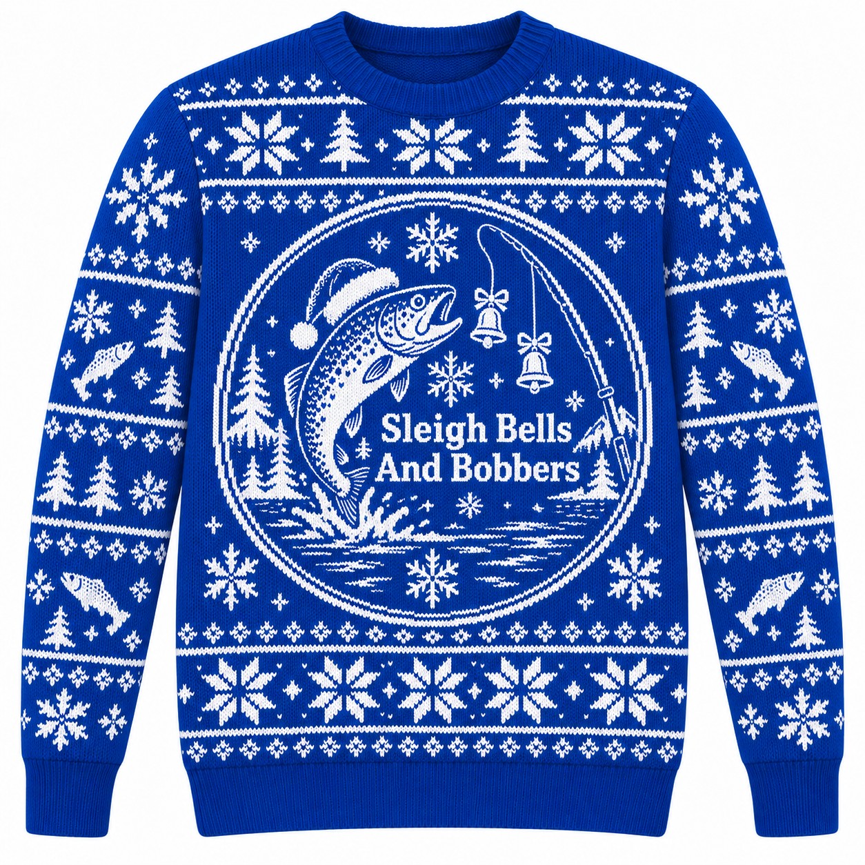 [popular-sweater:PX-08-24:front] Sleigh Bells And Bobbers Ugly Christmas Sweatshirt - Front view