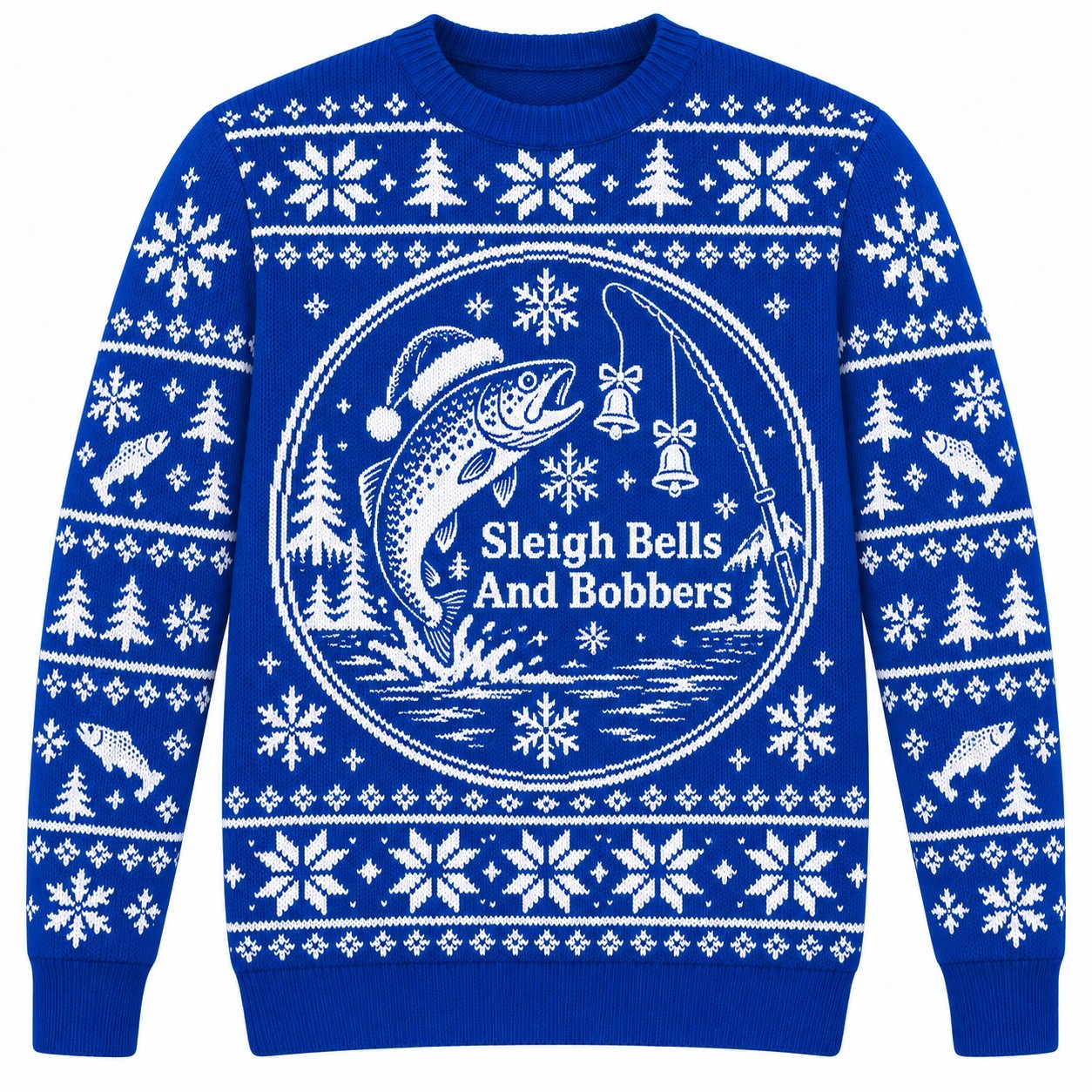 [popular-sweater:PX-08-24:front] Sleigh Bells And Bobbers Ugly Christmas Sweatshirt - Front view