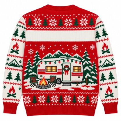 [popular-sweater:PX-09-01:back] Happy Camper Christmas Ugly Christmas Sweatshirt - Back view