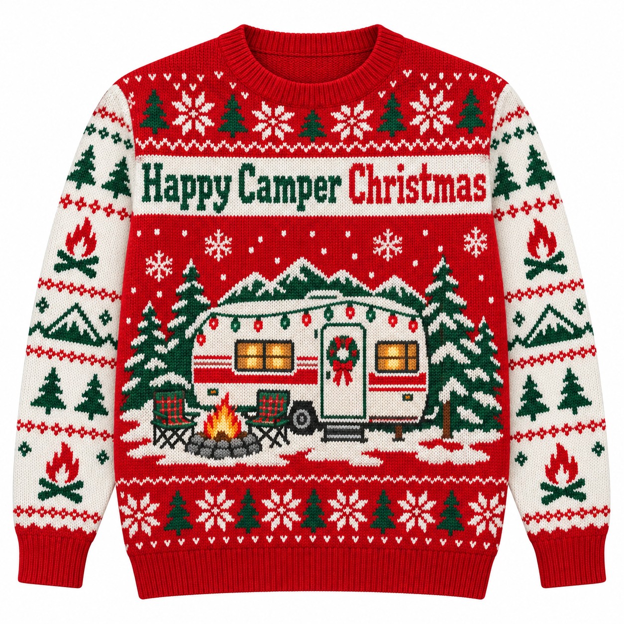 [popular-sweater:PX-09-01:front] Happy Camper Christmas Ugly Christmas Sweatshirt - Front view