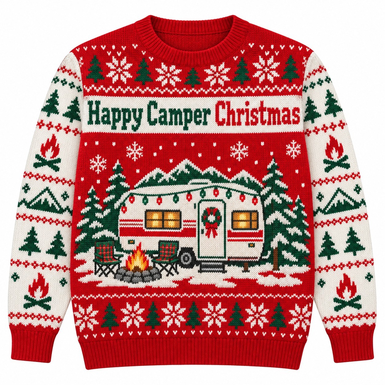 [popular-sweater:PX-09-01:front] Happy Camper Christmas Ugly Christmas Sweatshirt - Front view