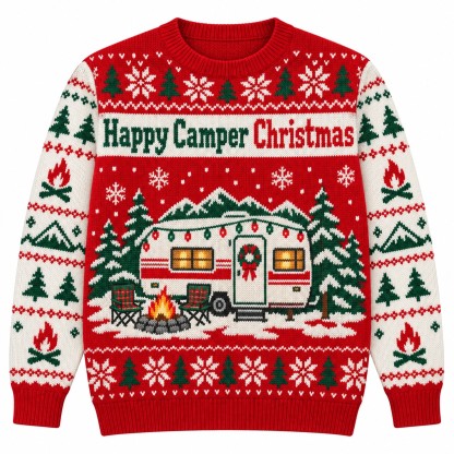 [popular-sweater:PX-09-01:front] Happy Camper Christmas Ugly Christmas Sweatshirt - Front view