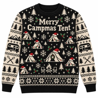 [popular-sweater:PX-09-02:front] Merry Campmas Tent Ugly Christmas Sweatshirt - Front view
