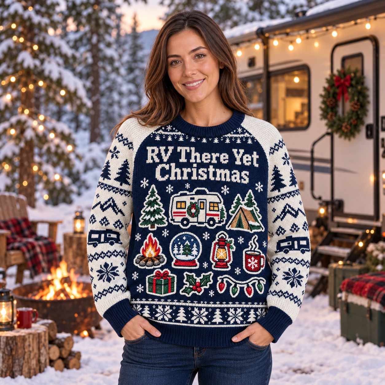 [popular-sweater:PX-09-03:female] RV There Yet Christmas Ugly Christmas Sweatshirt - Female view