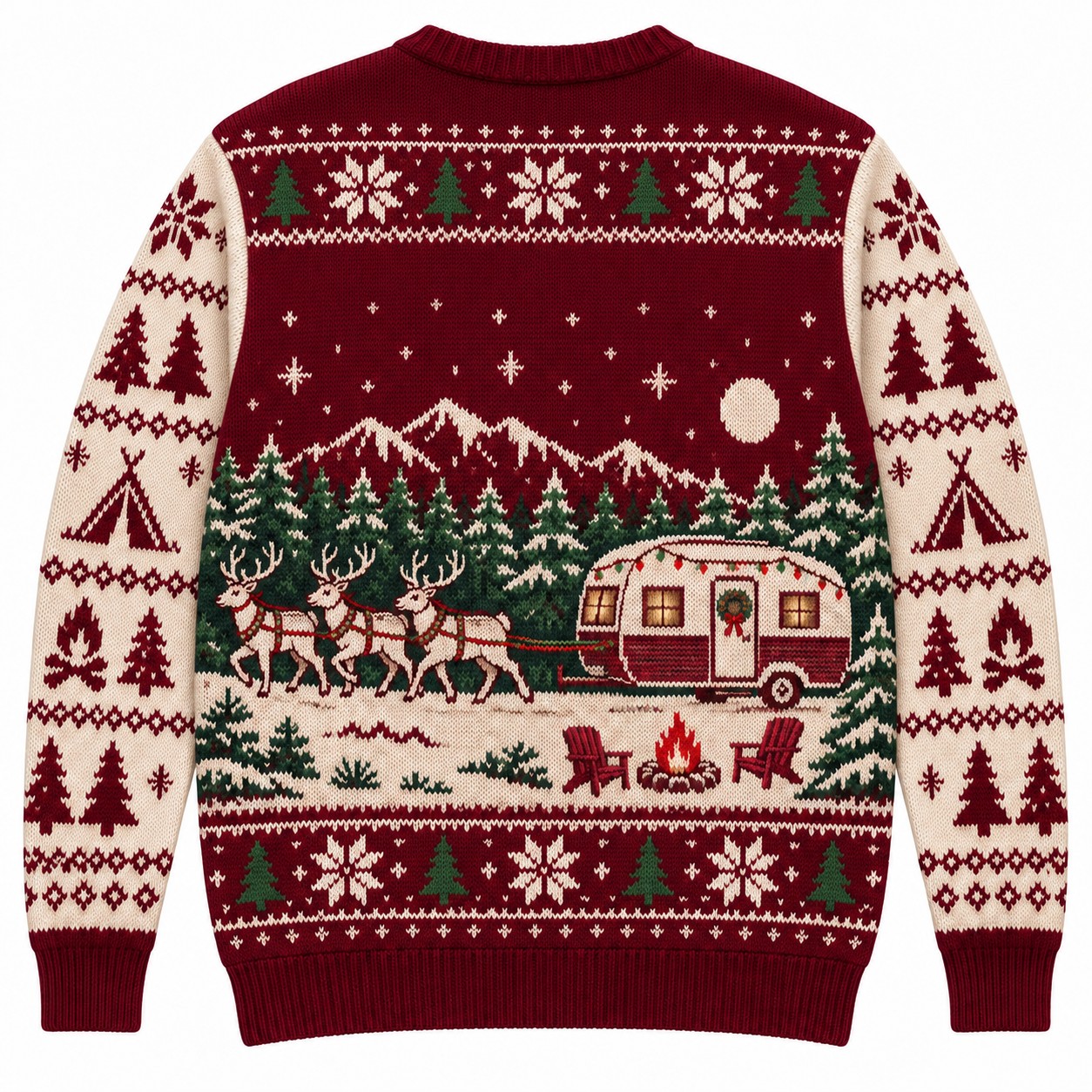 [popular-sweater:PX-09-04:back] Reindeer Pulled Camper Ugly Christmas Sweatshirt - Back view