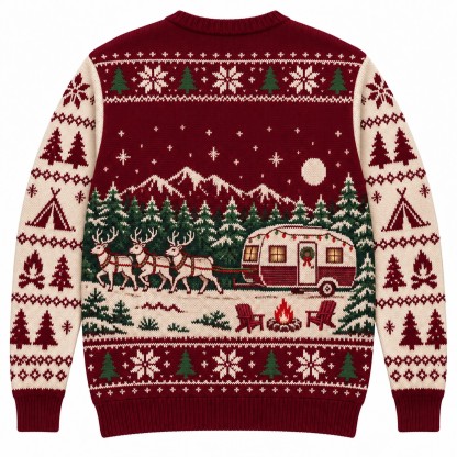 [popular-sweater:PX-09-04:back] Reindeer Pulled Camper Ugly Christmas Sweatshirt - Back view