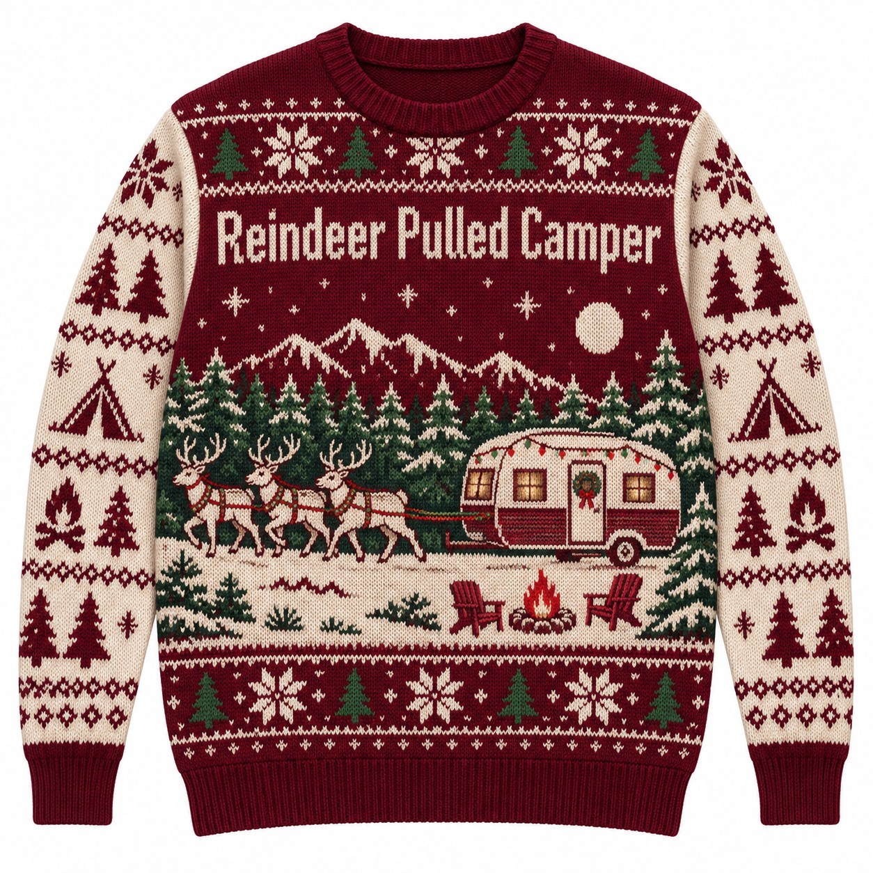 [popular-sweater:PX-09-04:front] Reindeer Pulled Camper Ugly Christmas Sweatshirt - Front view