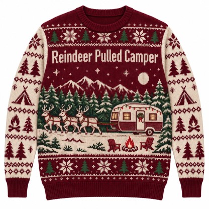 [popular-sweater:PX-09-04:front] Reindeer Pulled Camper Ugly Christmas Sweatshirt - Front view