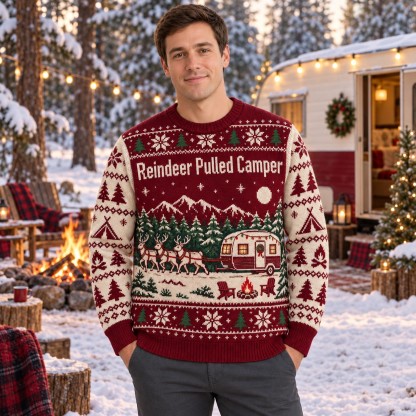 [popular-sweater:PX-09-04:male] Reindeer Pulled Camper Ugly Christmas Sweatshirt - Male view