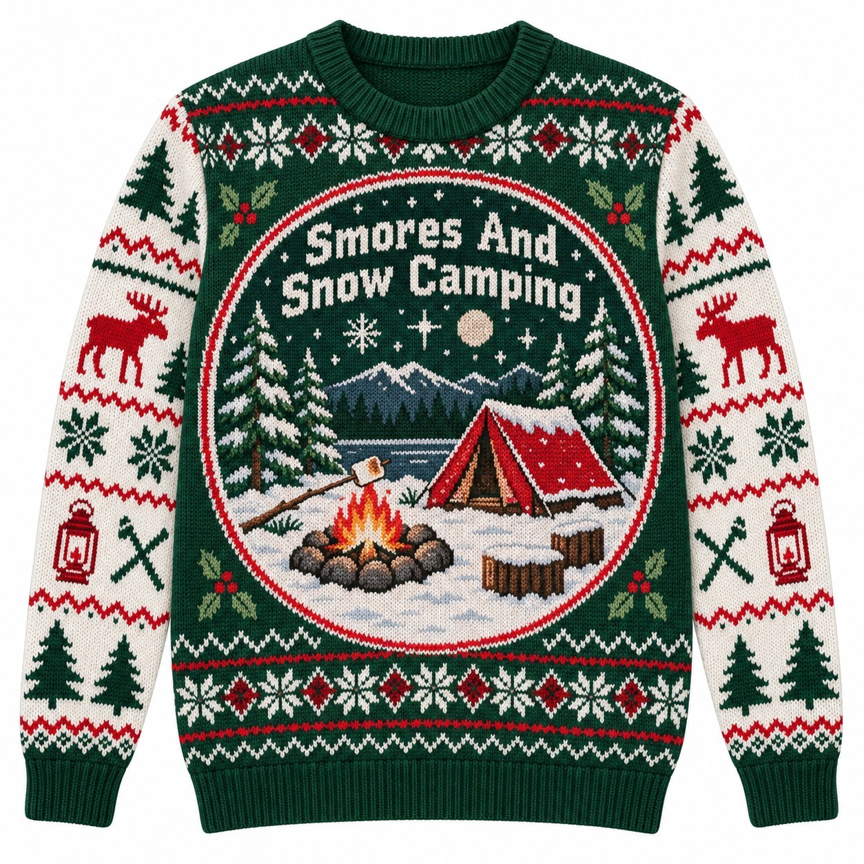 [popular-sweater:PX-09-05:front] Smores And Snow Camping Ugly Christmas Sweatshirt - Front view