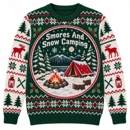 [popular-sweater:PX-09-05:front] Smores And Snow Camping Ugly Christmas Sweatshirt - Front view