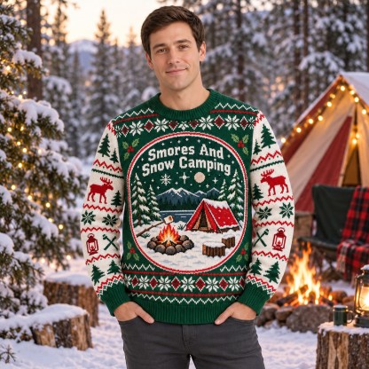 [popular-sweater:PX-09-05:male] Smores And Snow Camping Ugly Christmas Sweatshirt - Male view