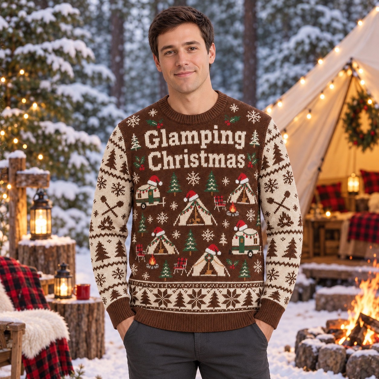 [popular-sweater:PX-09-07:male] Glamping Christmas Ugly Christmas Sweatshirt - Male view