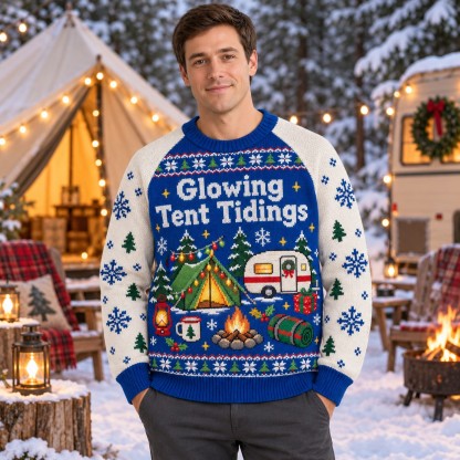 [popular-sweater:PX-09-08:male] Glowing Tent Tidings Ugly Christmas Sweatshirt - Male view