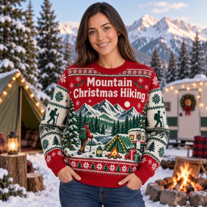[popular-sweater:PX-09-09:female] Mountain Christmas Hiking Ugly Christmas Sweatshirt - Female view
